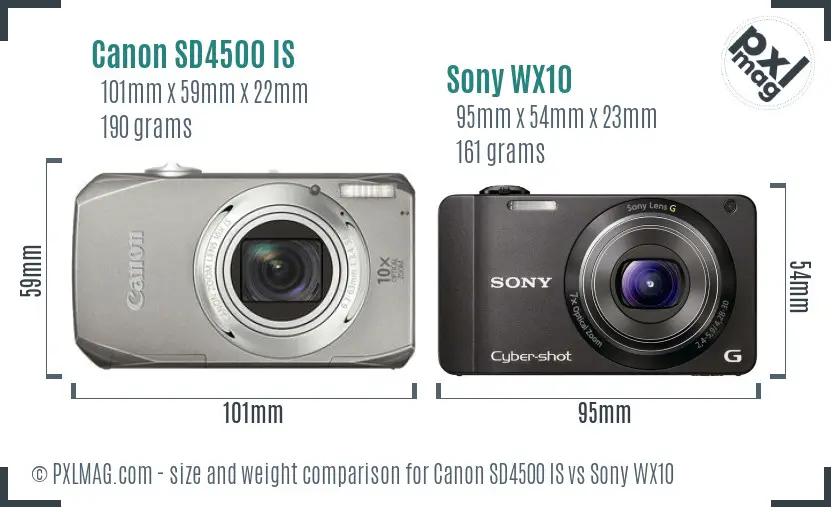 Canon SD4500 IS vs Sony WX10 size comparison