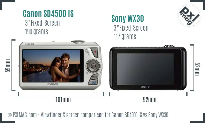 Canon SD4500 IS vs Sony WX30 Screen and Viewfinder comparison