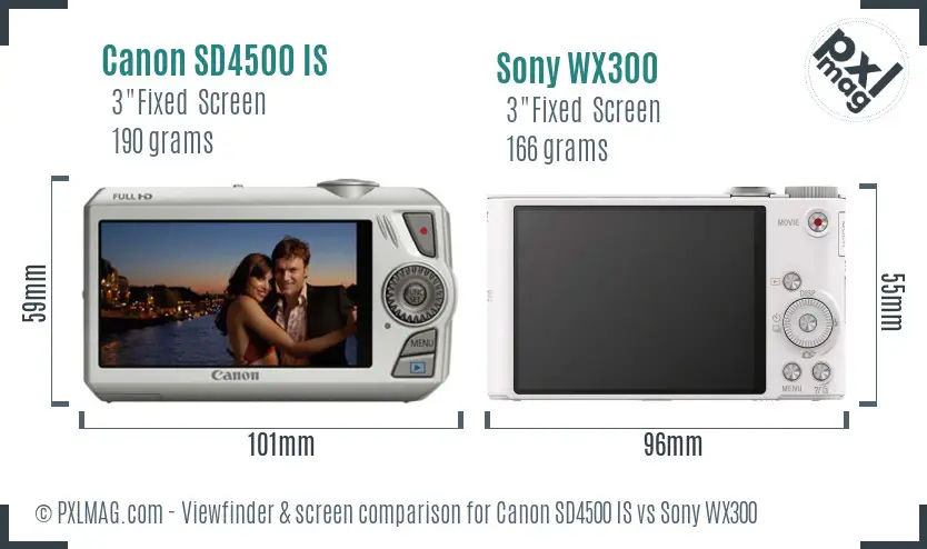 Canon SD4500 IS vs Sony WX300 Screen and Viewfinder comparison