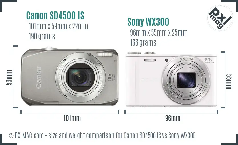 Canon SD4500 IS vs Sony WX300 size comparison
