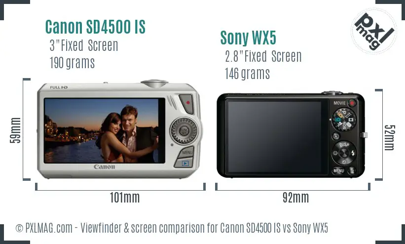 Canon SD4500 IS vs Sony WX5 Screen and Viewfinder comparison