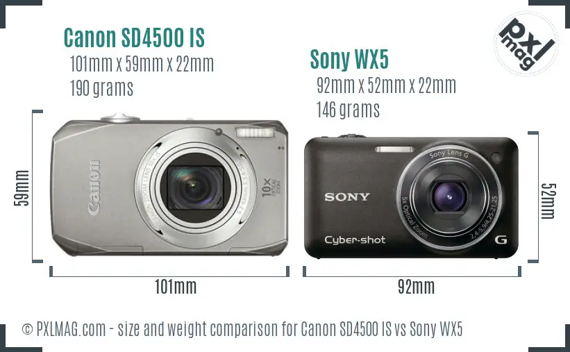 Canon SD4500 IS vs Sony WX5 size comparison