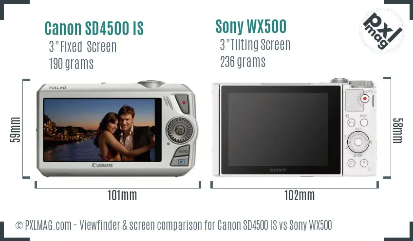 Canon SD4500 IS vs Sony WX500 Screen and Viewfinder comparison Canon SD4500 IS vs Sony WX500 Screen and Viewfinder comparison