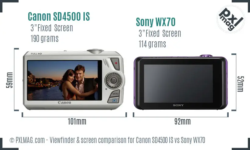 Canon SD4500 IS vs Sony WX70 Screen and Viewfinder comparison
