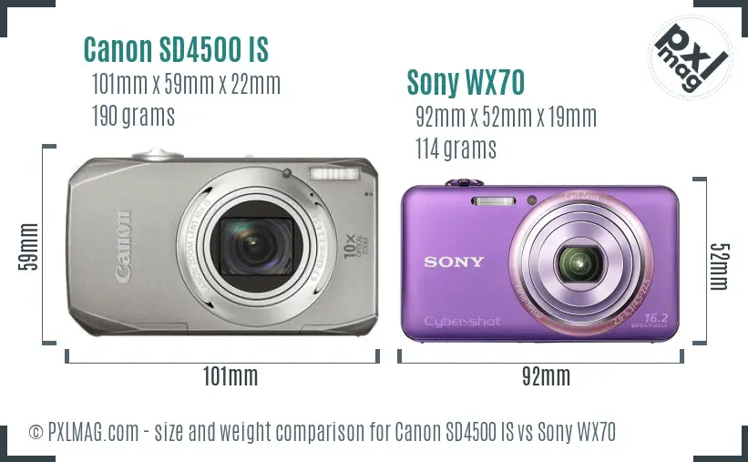 Canon SD4500 IS vs Sony WX70 size comparison
