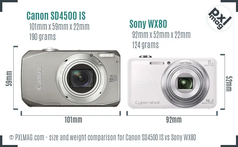 Canon SD4500 IS vs Sony WX80 size comparison