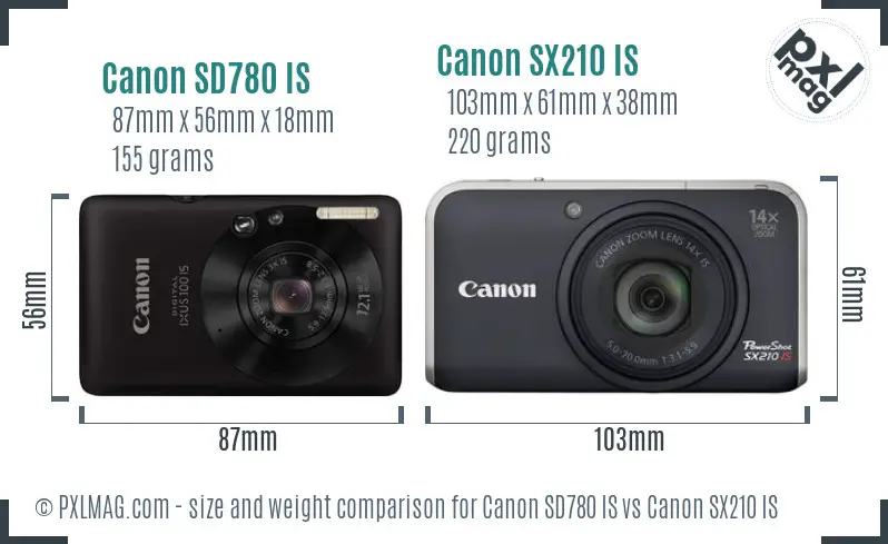 Canon SD780 IS vs Canon SX210 IS size comparison