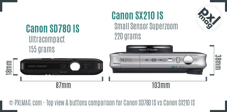 Canon SD780 IS vs Canon SX210 IS top view buttons comparison