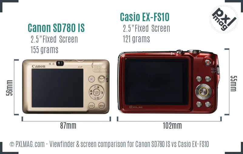 Canon SD780 IS vs Casio EX-FS10 Screen and Viewfinder comparison