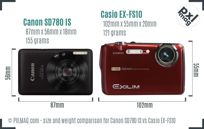 Canon SD780 IS vs Casio EX-FS10 size comparison