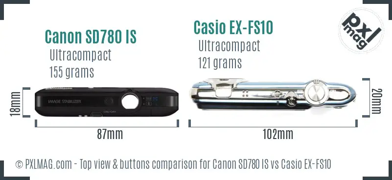 Canon SD780 IS vs Casio EX-FS10 top view buttons comparison