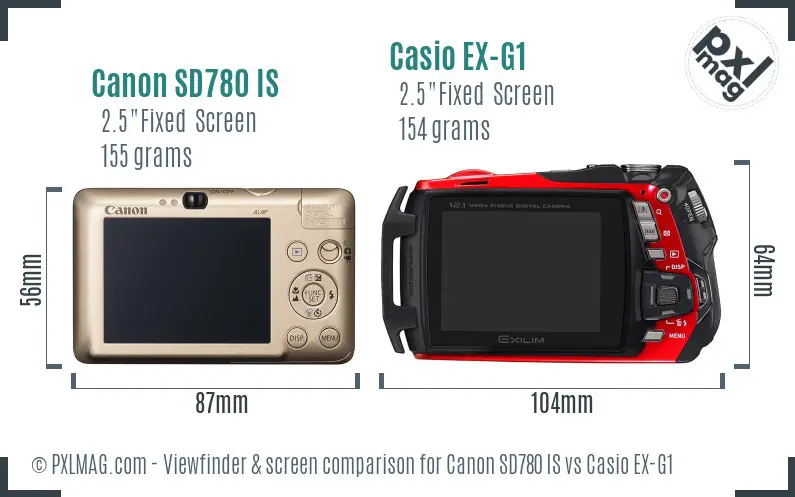 Canon SD780 IS vs Casio EX-G1 Screen and Viewfinder comparison