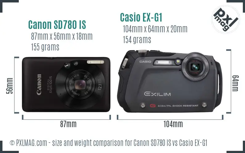 Canon SD780 IS vs Casio EX-G1 size comparison