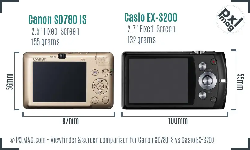 Canon SD780 IS vs Casio EX-S200 Screen and Viewfinder comparison