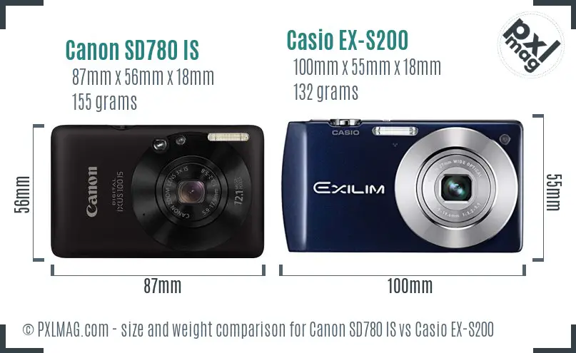 Canon SD780 IS vs Casio EX-S200 size comparison
