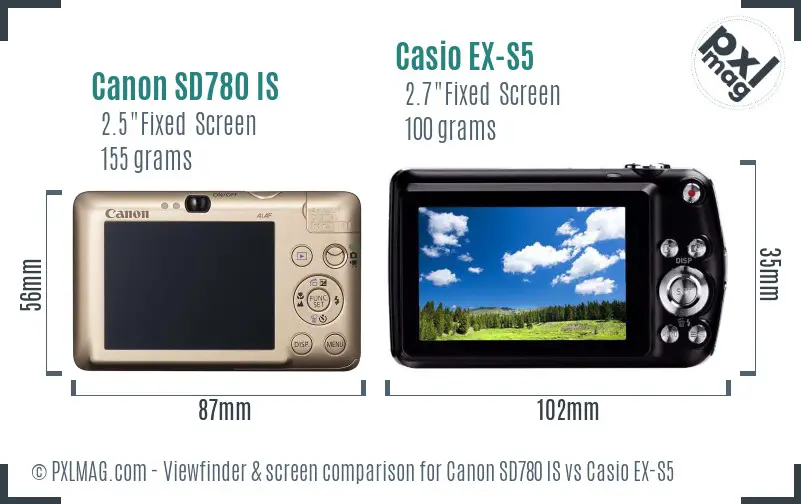 Canon SD780 IS vs Casio EX-S5 Screen and Viewfinder comparison