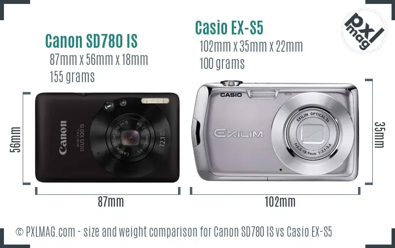 Canon SD780 IS vs Casio EX-S5 size comparison