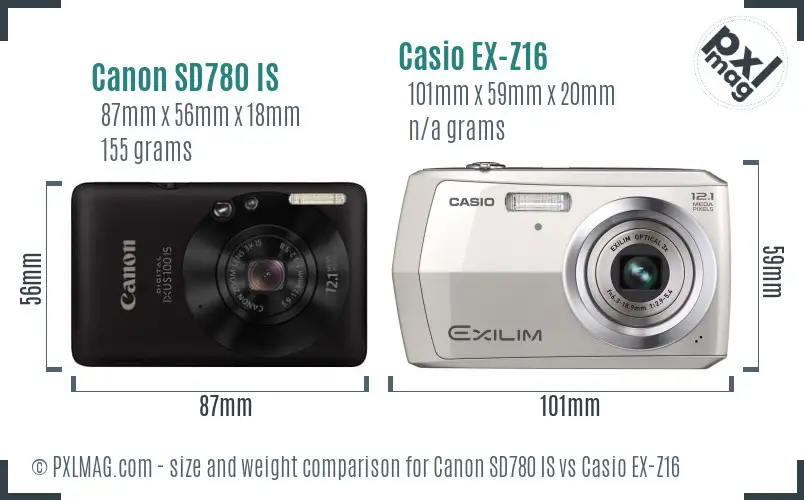 Canon SD780 IS vs Casio EX-Z16 size comparison