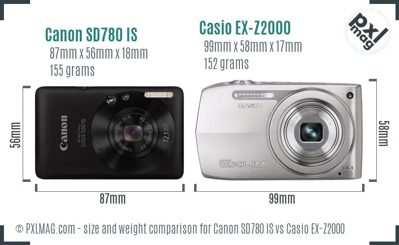 Canon SD780 IS vs Casio EX-Z2000 size comparison