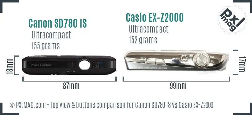 Canon SD780 IS vs Casio EX-Z2000 top view buttons comparison