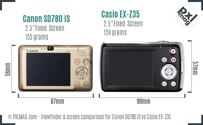 Canon SD780 IS vs Casio EX-Z35 Screen and Viewfinder comparison