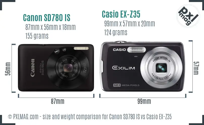 Canon SD780 IS vs Casio EX-Z35 size comparison
