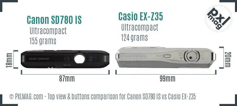 Canon SD780 IS vs Casio EX-Z35 top view buttons comparison