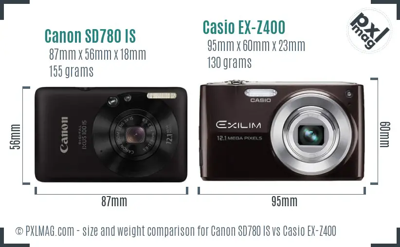 Canon SD780 IS vs Casio EX-Z400 size comparison
