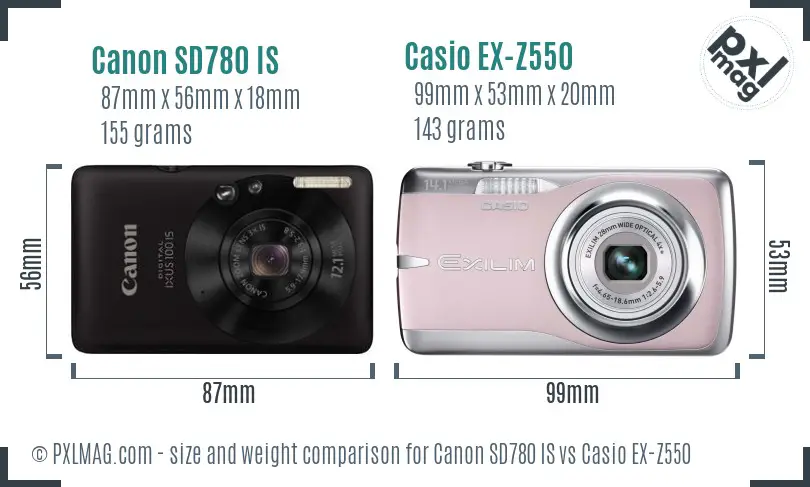 Canon SD780 IS vs Casio EX-Z550 size comparison
