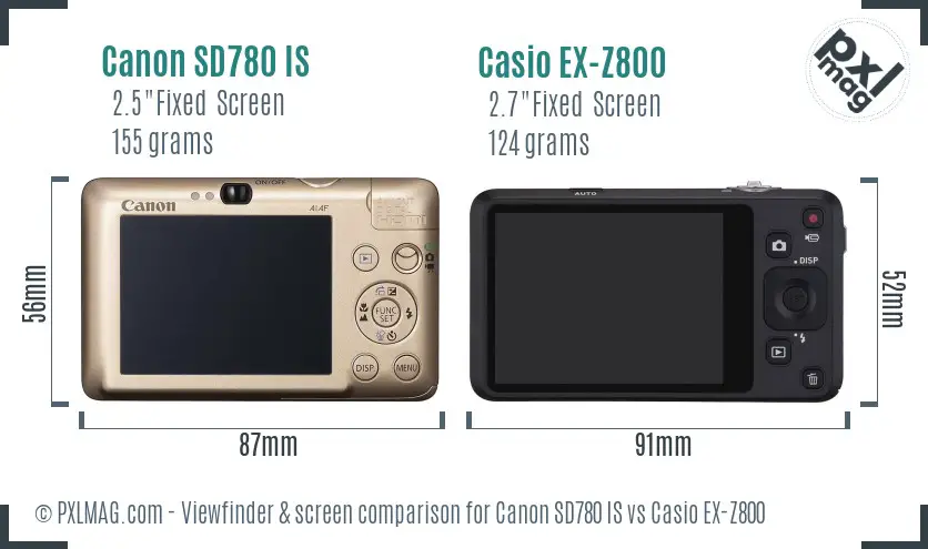 Canon SD780 IS vs Casio EX-Z800 Screen and Viewfinder comparison