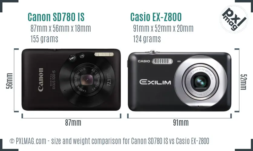 Canon SD780 IS vs Casio EX-Z800 size comparison