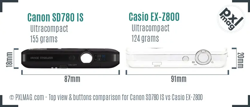 Canon SD780 IS vs Casio EX-Z800 top view buttons comparison