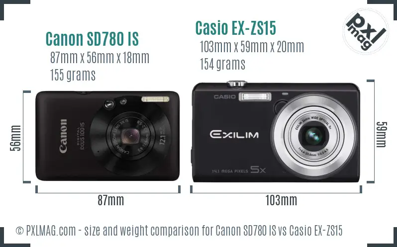 Canon SD780 IS vs Casio EX-ZS15 size comparison