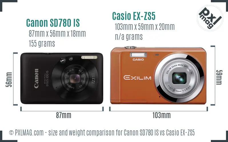 Canon SD780 IS vs Casio EX-ZS5 size comparison