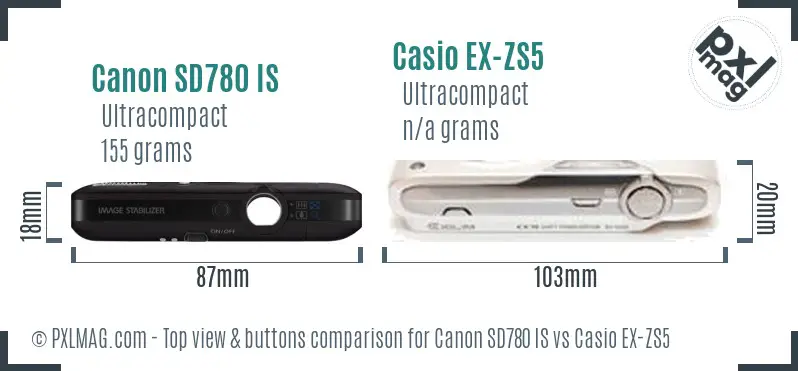 Canon SD780 IS vs Casio EX-ZS5 top view buttons comparison