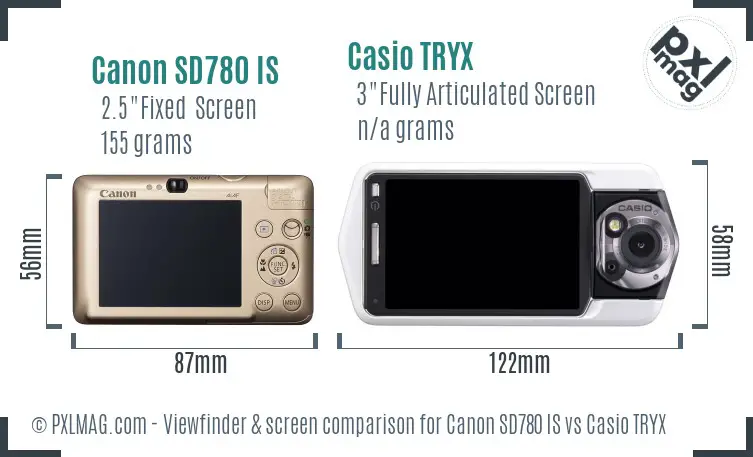 Canon SD780 IS vs Casio TRYX Screen and Viewfinder comparison