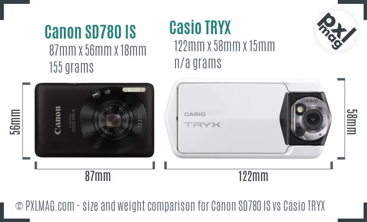 Canon SD780 IS vs Casio TRYX size comparison