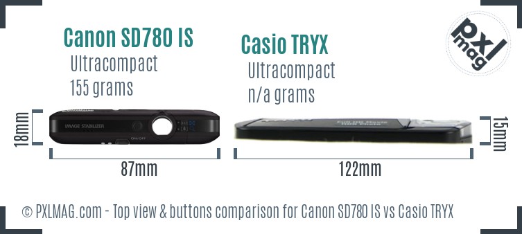 Canon SD780 IS vs Casio TRYX top view buttons comparison