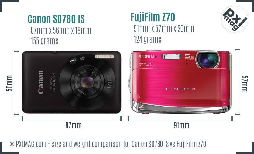 Canon SD780 IS vs FujiFilm Z70 size comparison