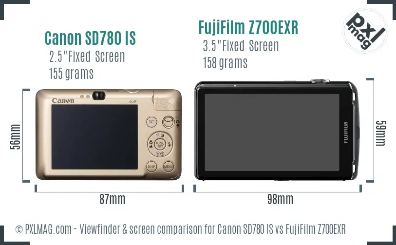 Canon SD780 IS vs FujiFilm Z700EXR Screen and Viewfinder comparison