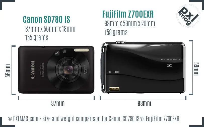 Canon SD780 IS vs FujiFilm Z700EXR size comparison