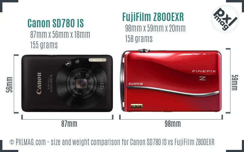 Canon SD780 IS vs FujiFilm Z800EXR size comparison