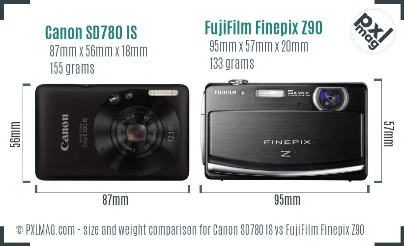 Canon SD780 IS vs FujiFilm Finepix Z90 size comparison