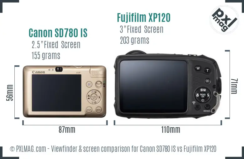 Canon SD780 IS vs Fujifilm XP120 Screen and Viewfinder comparison Canon SD780 IS vs Fujifilm XP120 Screen and Viewfinder comparison