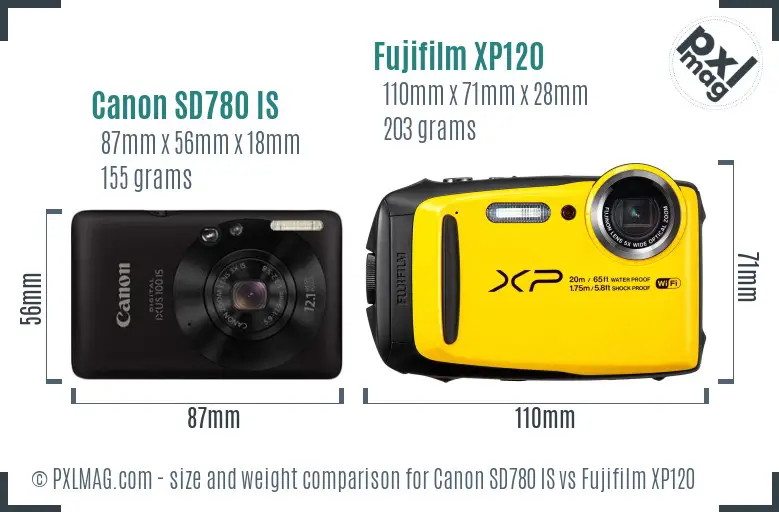 Canon SD780 IS vs Fujifilm XP120 size comparison Canon SD780 IS vs Fujifilm XP120 size comparison