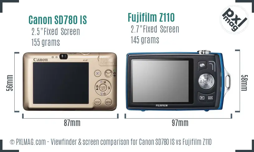 Canon SD780 IS vs Fujifilm Z110 Screen and Viewfinder comparison Canon SD780 IS vs Fujifilm Z110 Screen and Viewfinder comparison