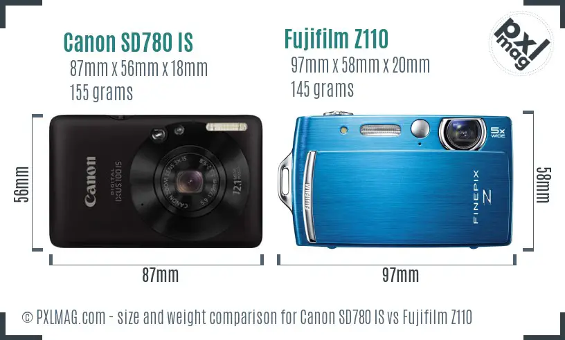 Canon SD780 IS vs Fujifilm Z110 size comparison Canon SD780 IS vs Fujifilm Z110 size comparison