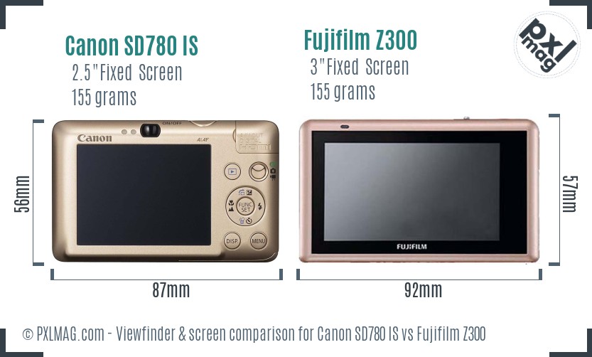 Canon SD780 IS vs Fujifilm Z300 Screen and Viewfinder comparison