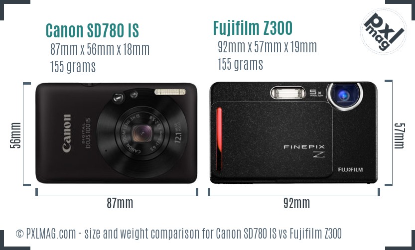 Canon SD780 IS vs Fujifilm Z300 size comparison