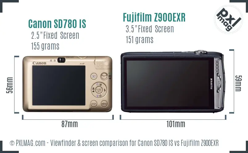 Canon SD780 IS vs Fujifilm Z900EXR Screen and Viewfinder comparison